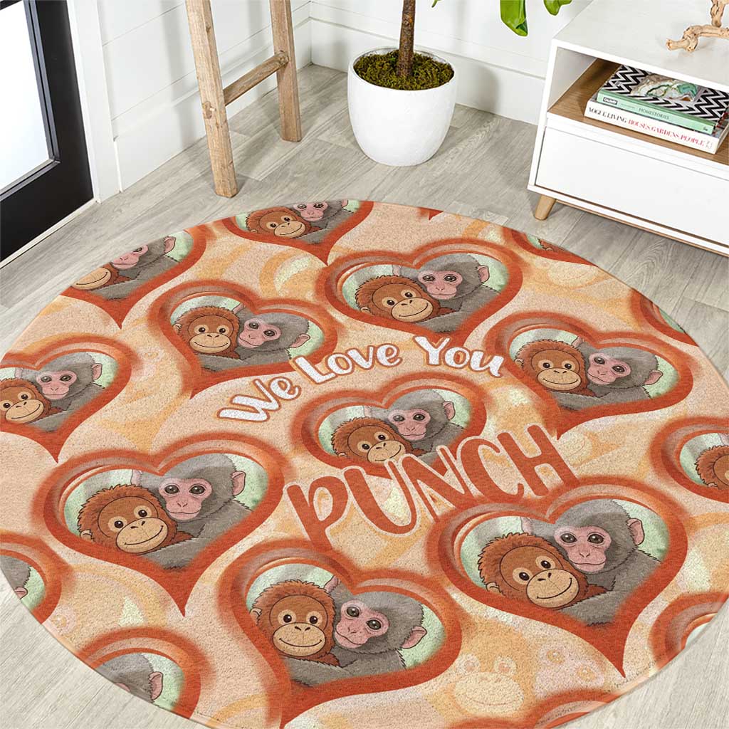 Punch The Monkey Round Carpet We Love You Seamless Heart Style Orange