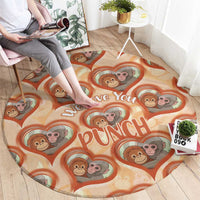 Punch The Monkey Round Carpet We Love You Seamless Heart Style Orange