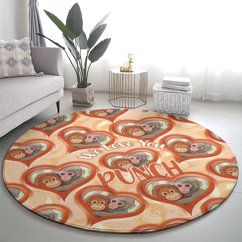 Punch The Monkey Round Carpet We Love You Seamless Heart Style Orange