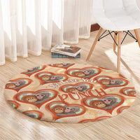 Punch The Monkey Round Carpet We Love You Seamless Heart Style Orange