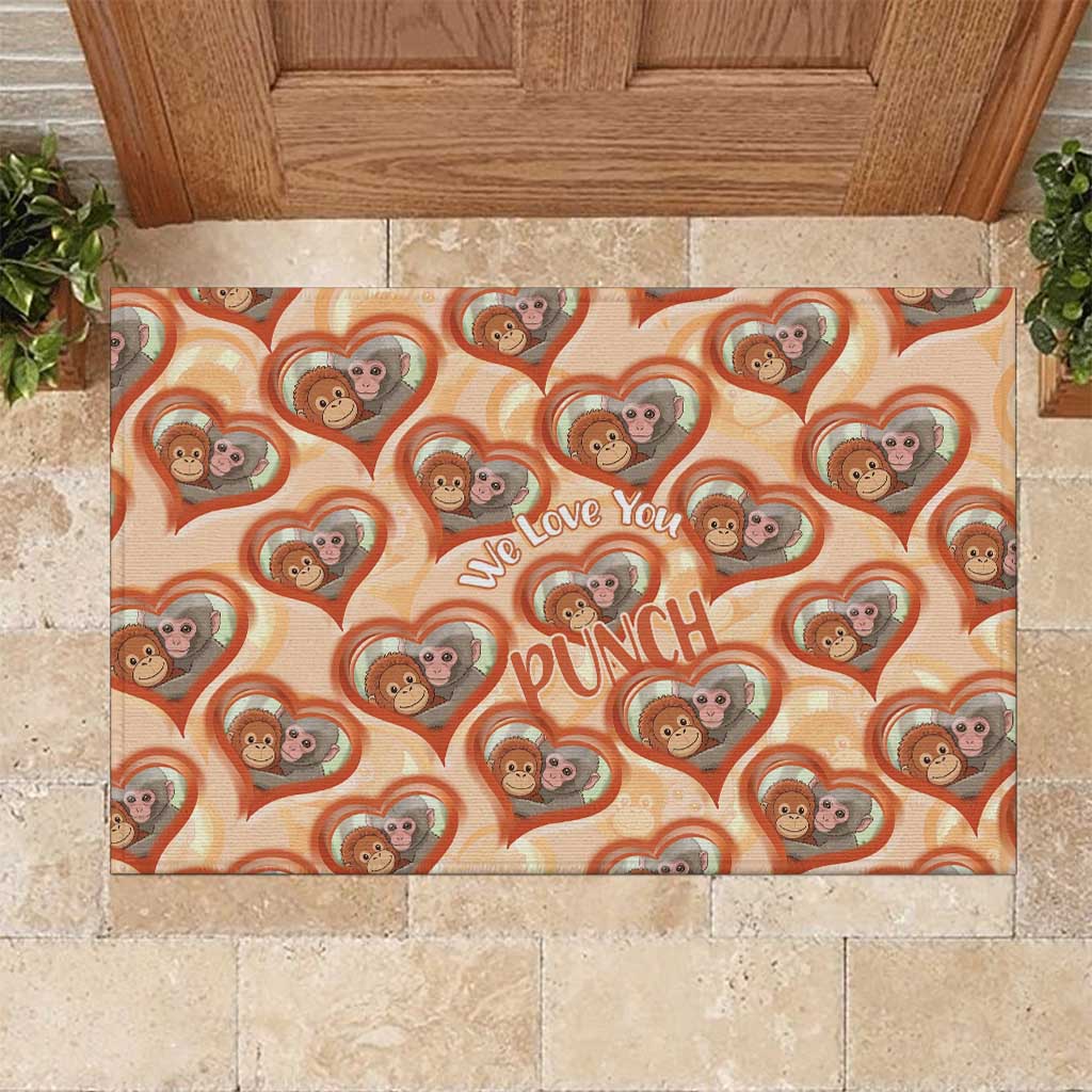 Punch The Monkey Rubber Doormat We Love You Seamless Heart Style Orange
