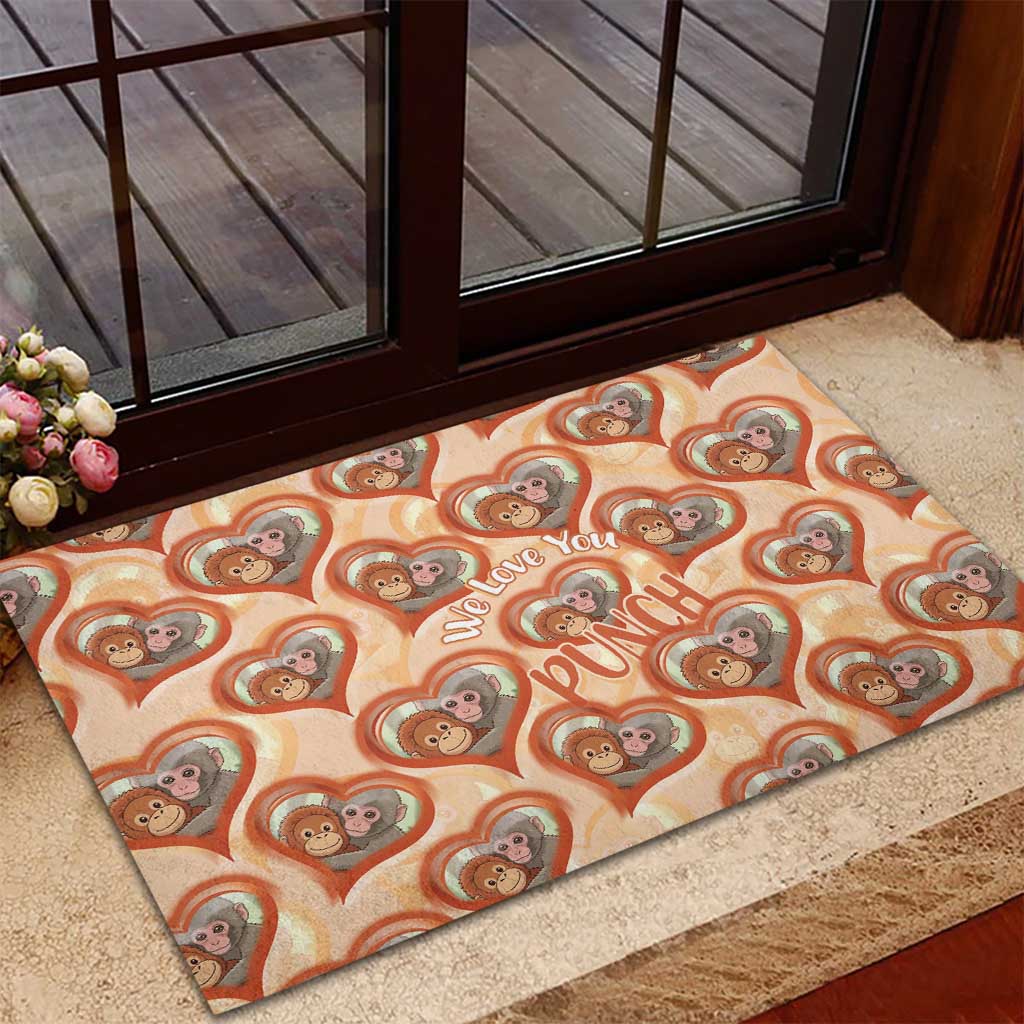 Punch The Monkey Rubber Doormat We Love You Seamless Heart Style Orange