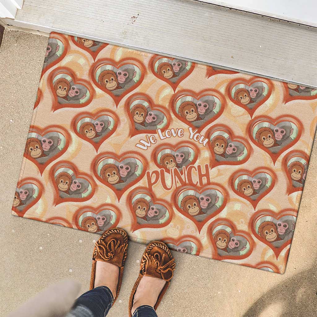 Punch The Monkey Rubber Doormat We Love You Seamless Heart Style Orange