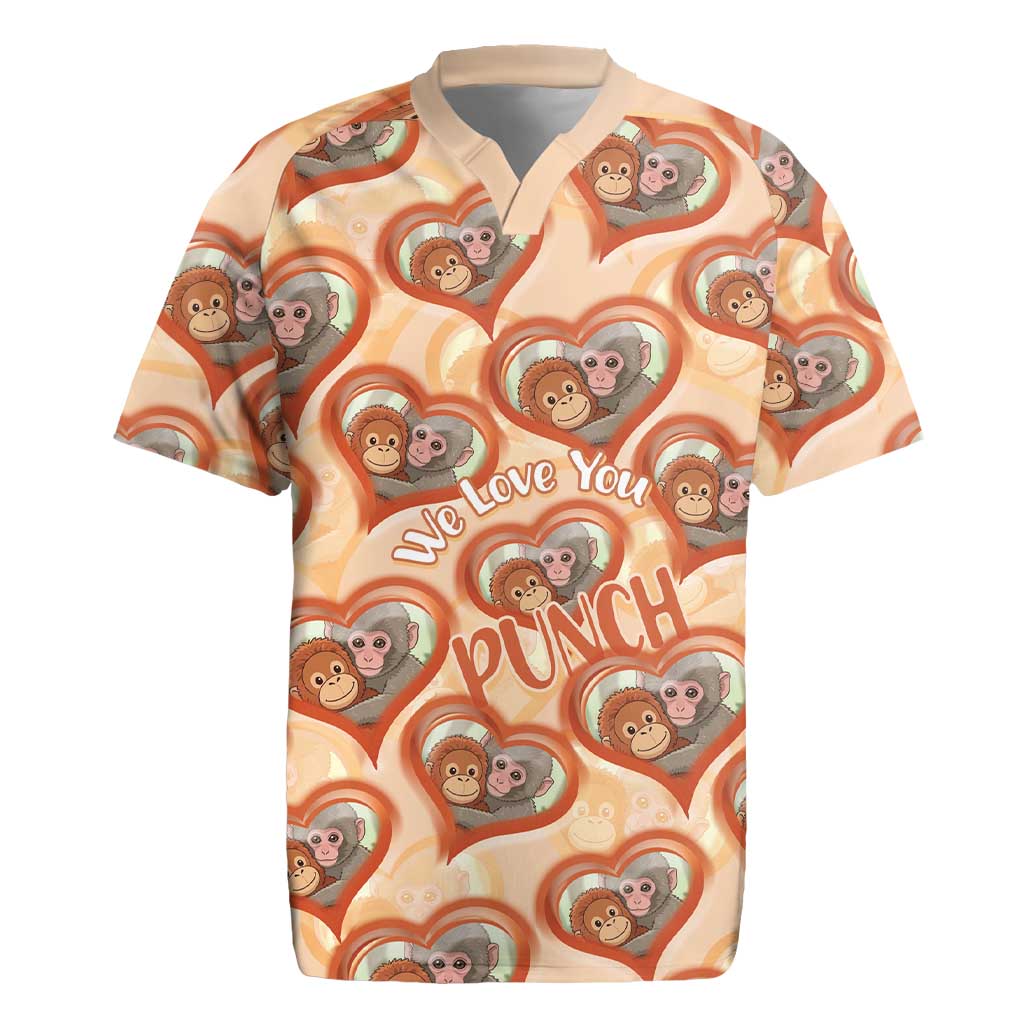 Punch The Monkey Rugby Jersey We Love You Seamless Heart Style Orange