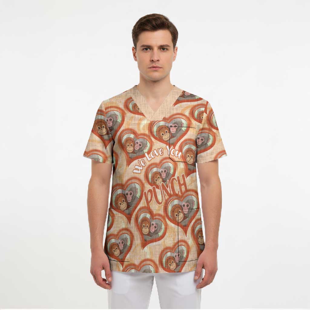 Punch The Monkey Scrub Top We Love You Seamless Heart Style Orange