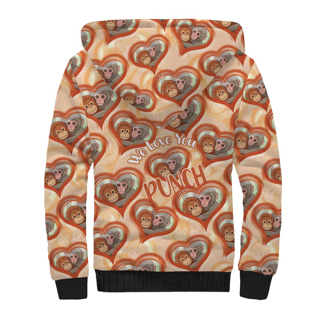 Punch The Monkey Sherpa Hoodie We Love You Seamless Heart Style Orange