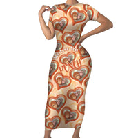 Punch The Monkey Short Sleeve Bodycon Dress We Love You Seamless Heart Style Orange