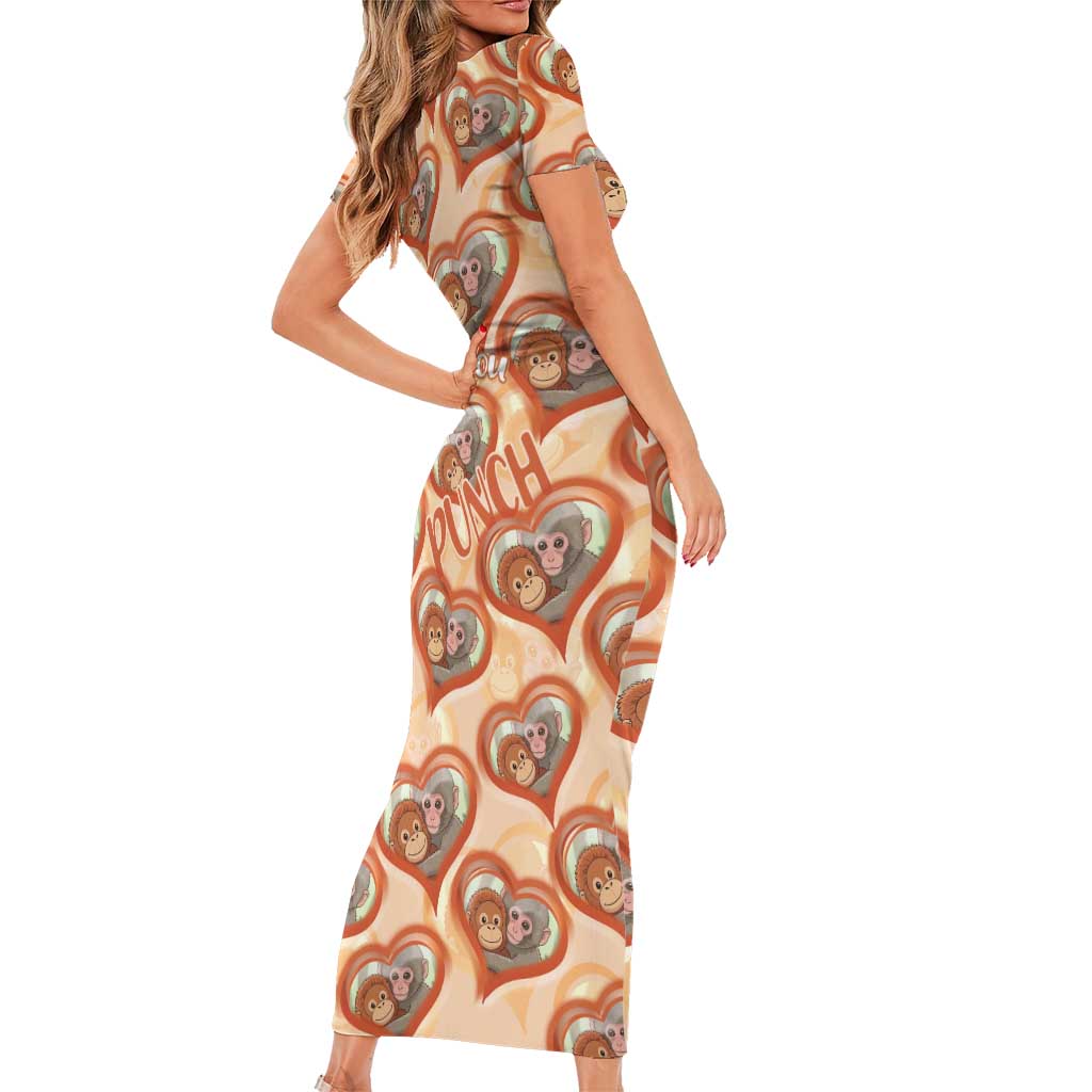 Punch The Monkey Short Sleeve Bodycon Dress We Love You Seamless Heart Style Orange