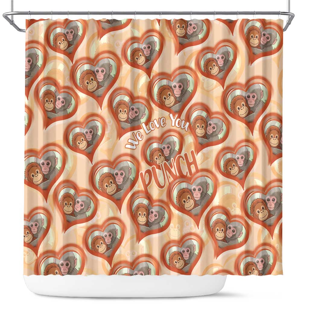 Punch The Monkey Shower Curtain We Love You Seamless Heart Style Orange