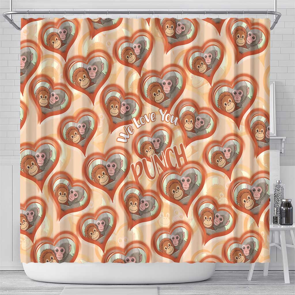 Punch The Monkey Shower Curtain We Love You Seamless Heart Style Orange