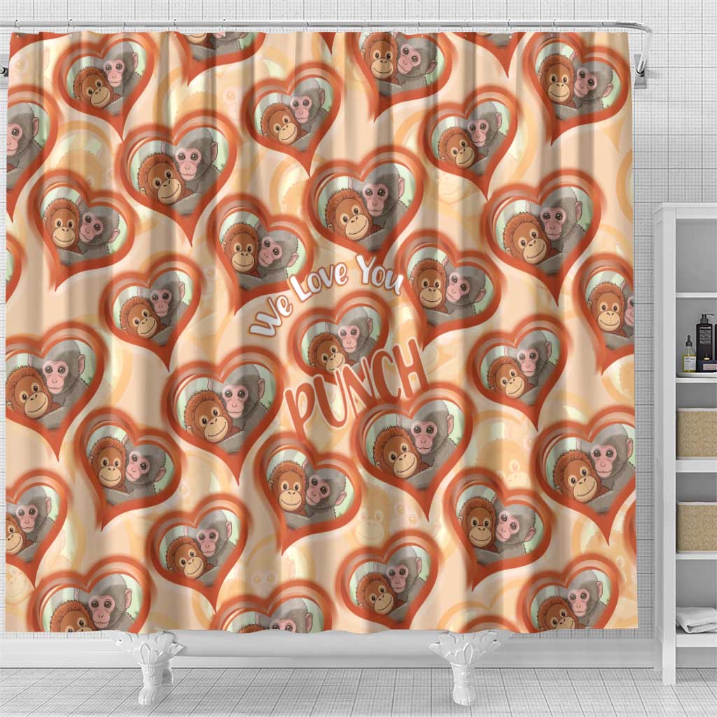 Punch The Monkey Shower Curtain We Love You Seamless Heart Style Orange