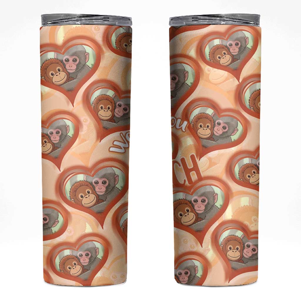 Punch The Monkey Skinny Tumbler We Love You Seamless Heart Style Orange