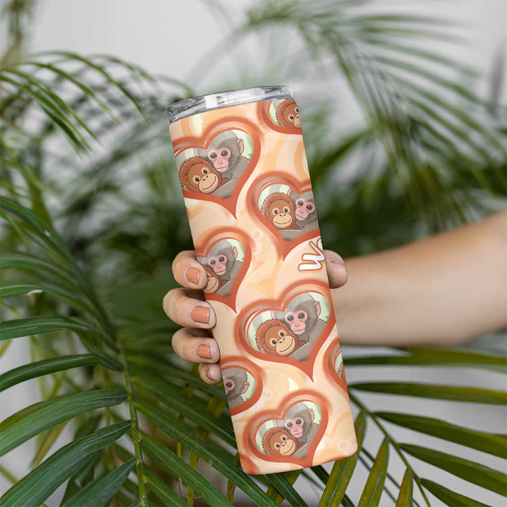 Punch The Monkey Skinny Tumbler We Love You Seamless Heart Style Orange