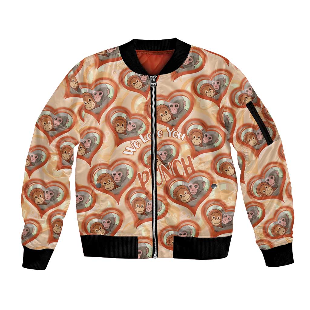 Punch The Monkey Sleeve Zip Bomber Jacket We Love You Seamless Heart Style Orange