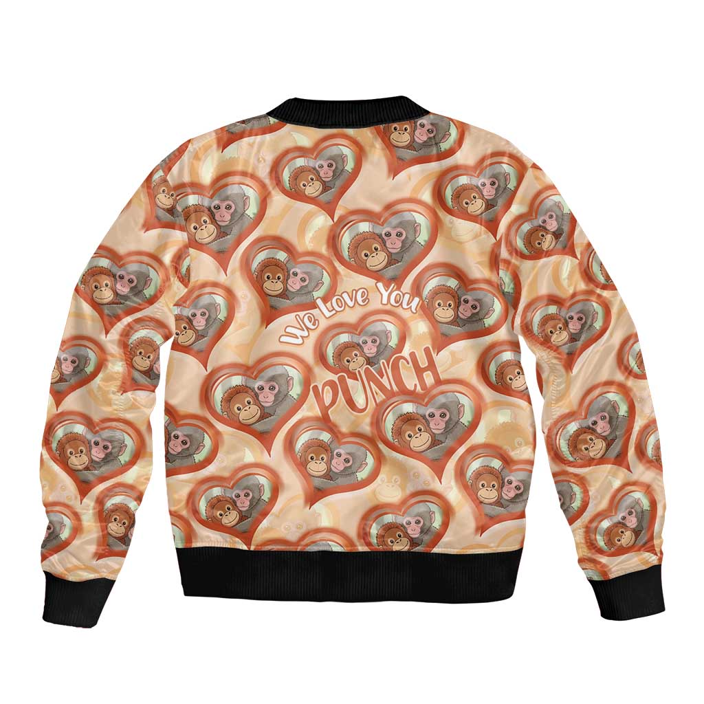 Punch The Monkey Sleeve Zip Bomber Jacket We Love You Seamless Heart Style Orange