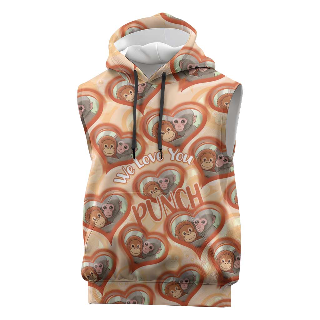 Punch The Monkey Sleeveless Hoodie We Love You Seamless Heart Style Orange