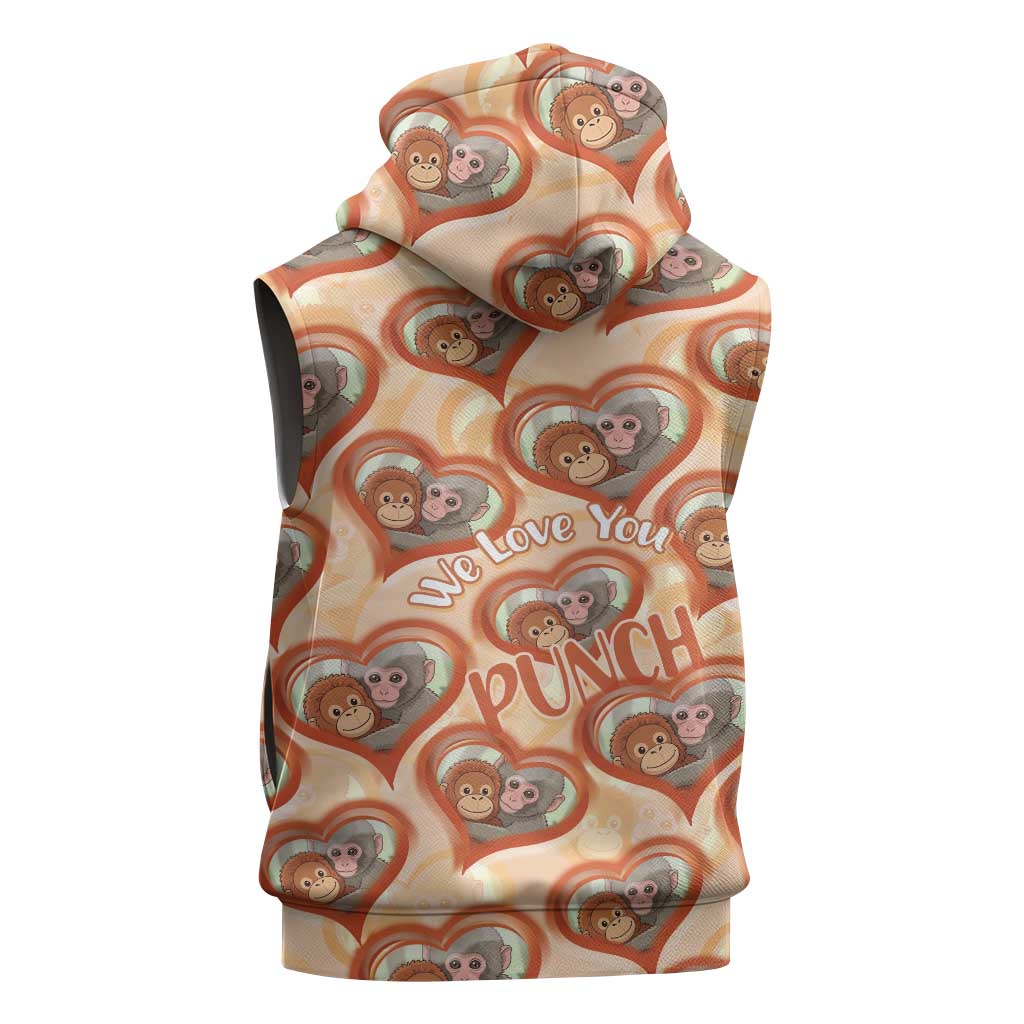 Punch The Monkey Sleeveless Hoodie We Love You Seamless Heart Style Orange