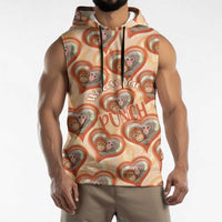 Punch The Monkey Sleeveless Hoodie We Love You Seamless Heart Style Orange