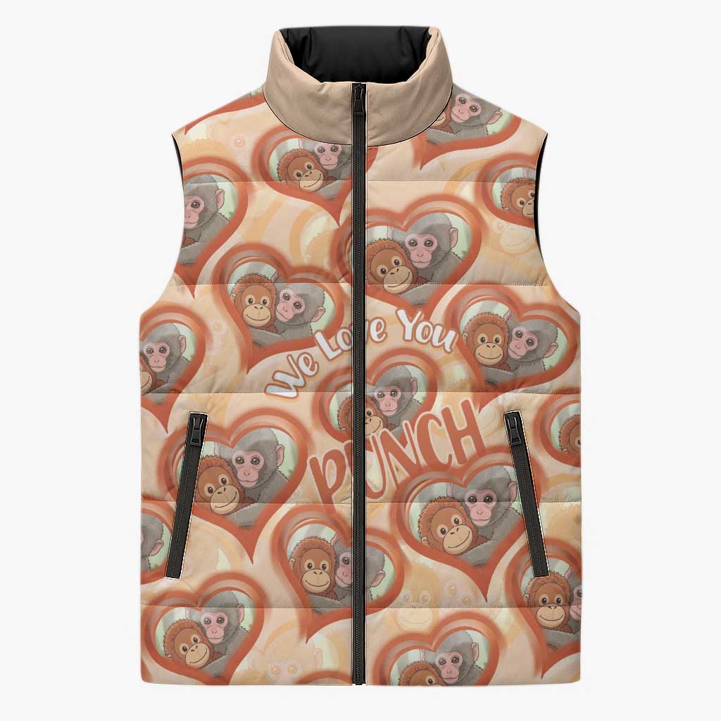 Punch The Monkey Sleeveless Puffer Jacket We Love You Seamless Heart Style Orange