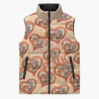Punch The Monkey Sleeveless Puffer Jacket We Love You Seamless Heart Style Orange