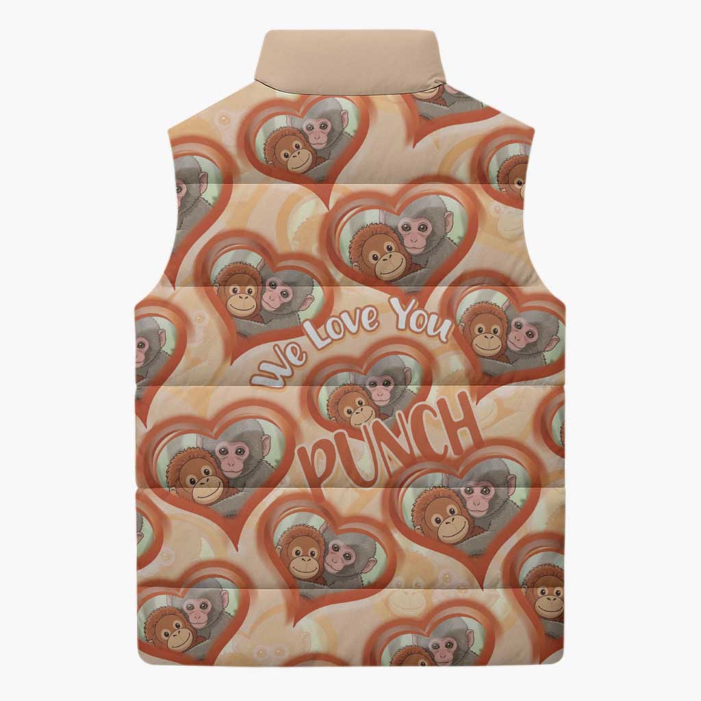 Punch The Monkey Sleeveless Puffer Jacket We Love You Seamless Heart Style Orange