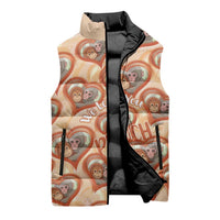 Punch The Monkey Sleeveless Puffer Jacket We Love You Seamless Heart Style Orange