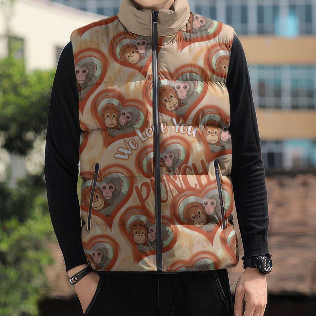Punch The Monkey Sleeveless Puffer Jacket We Love You Seamless Heart Style Orange