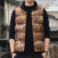 Punch The Monkey Sleeveless Puffer Jacket We Love You Seamless Heart Style Orange