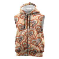Punch The Monkey Sleeveless Zip Hoodie We Love You Seamless Heart Style Orange
