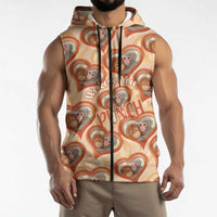 Punch The Monkey Sleeveless Zip Hoodie We Love You Seamless Heart Style Orange