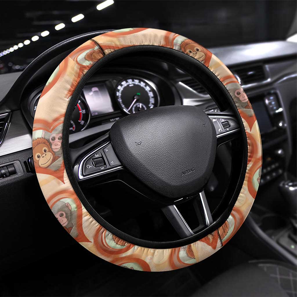 Punch The Monkey Steering Wheel Cover We Love You Seamless Heart Style Orange