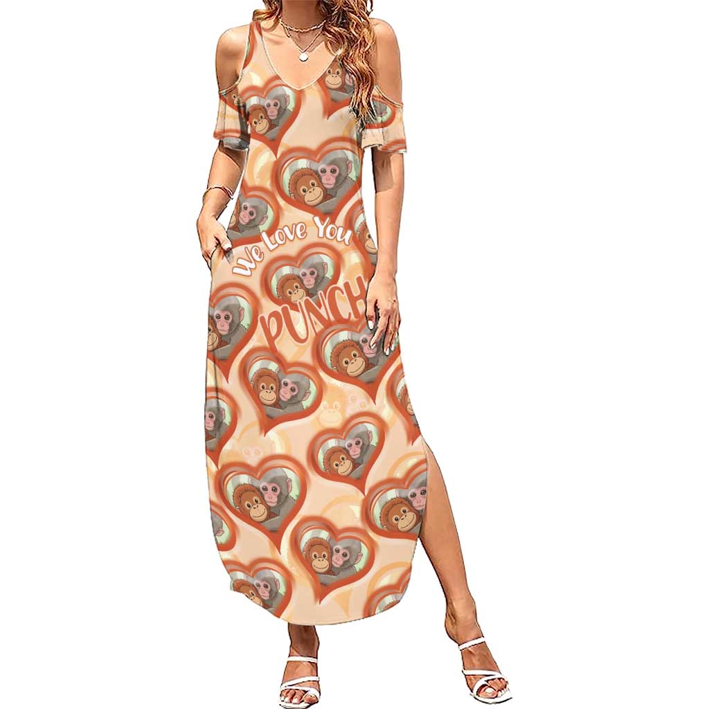 Punch The Monkey Summer Maxi Dress We Love You Seamless Heart Style Orange
