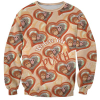 Punch The Monkey Sweatshirt We Love You Seamless Heart Style Orange