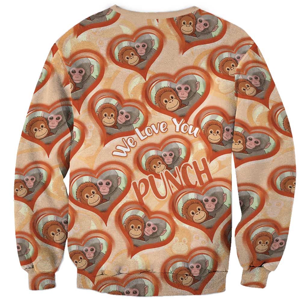 Punch The Monkey Sweatshirt We Love You Seamless Heart Style Orange