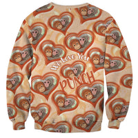 Punch The Monkey Sweatshirt We Love You Seamless Heart Style Orange
