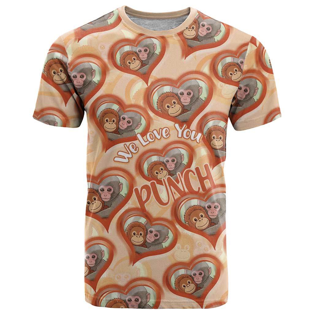 Punch The Monkey T Shirt We Love You Seamless Heart Style Orange