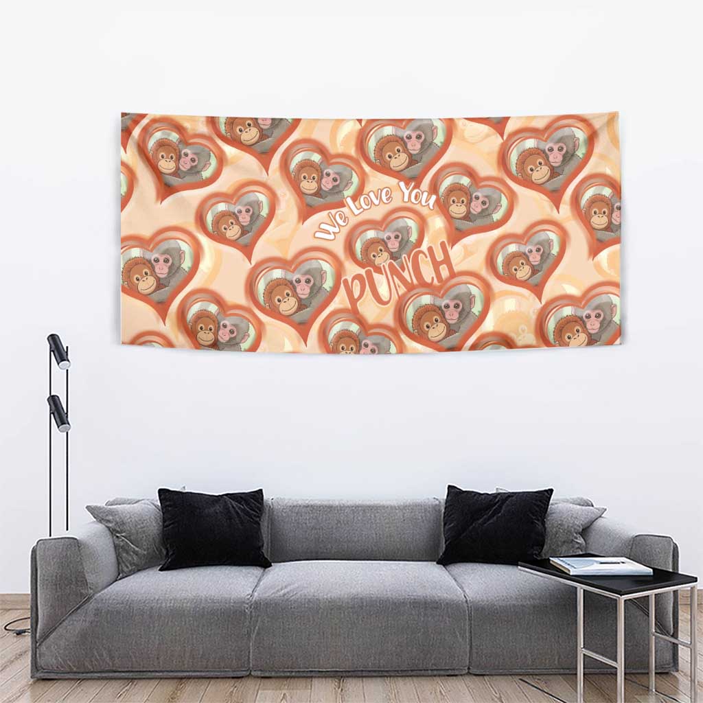 Punch The Monkey Tapestry We Love You Seamless Heart Style Orange