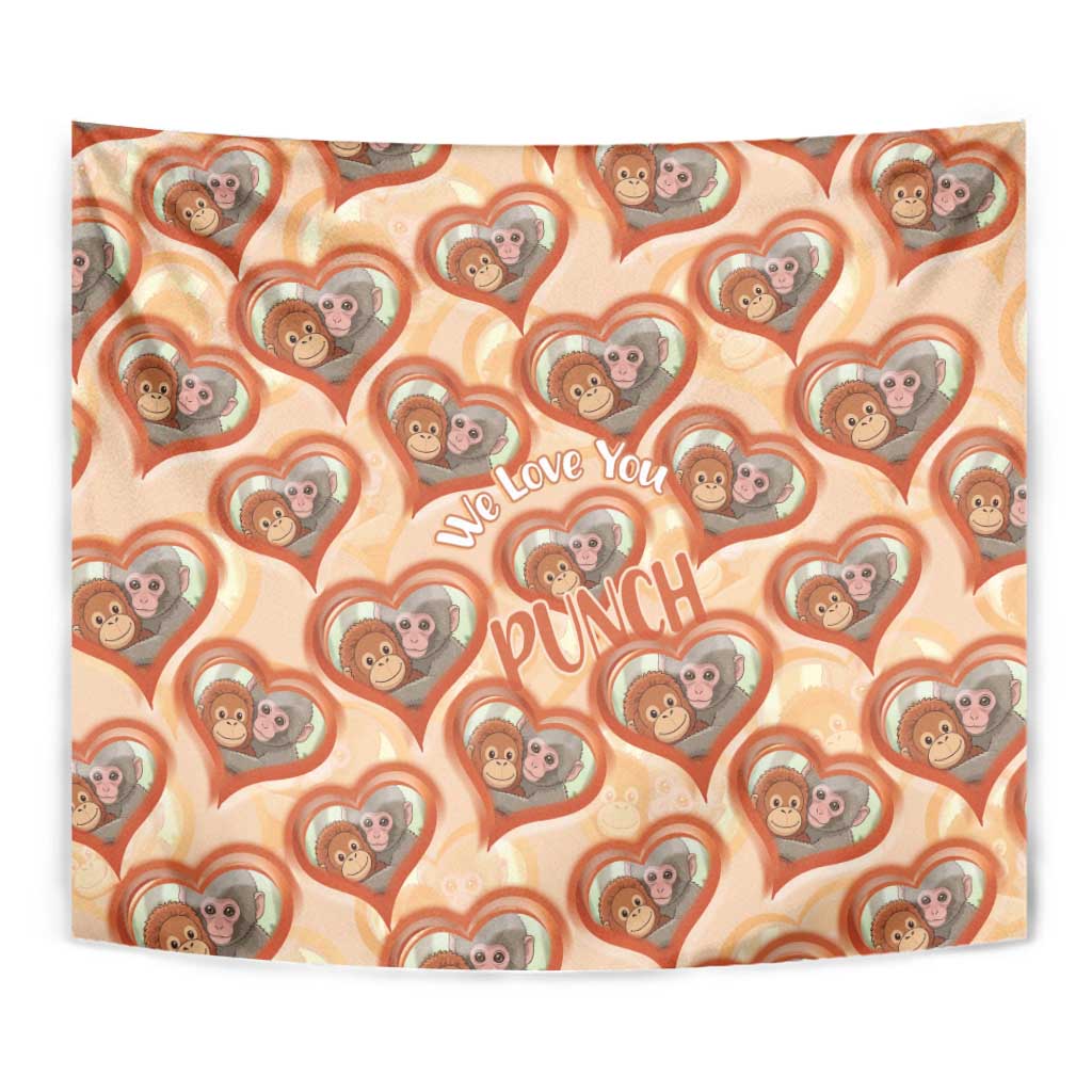 Punch The Monkey Tapestry We Love You Seamless Heart Style Orange