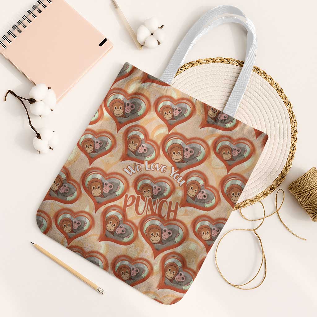 Punch The Monkey Tote Bag We Love You Seamless Heart Style Orange
