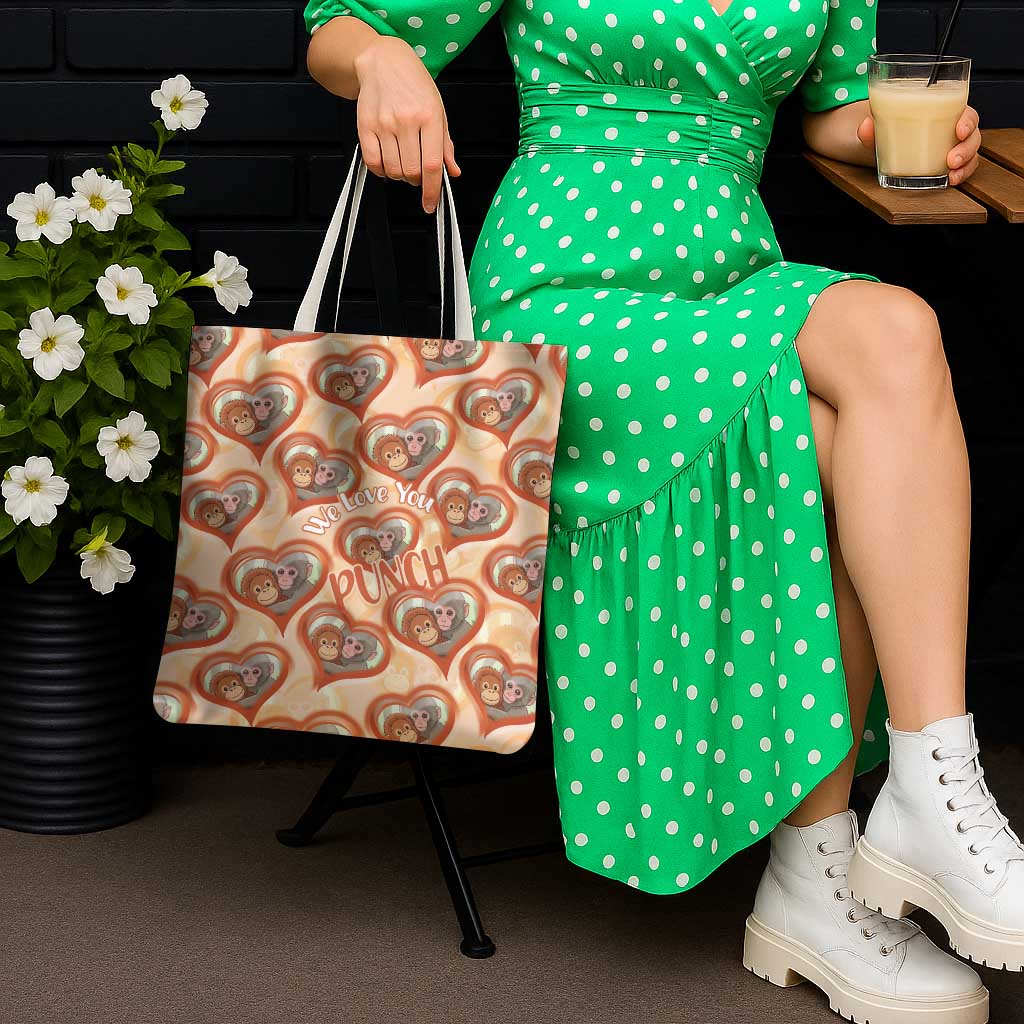 Punch The Monkey Tote Bag We Love You Seamless Heart Style Orange