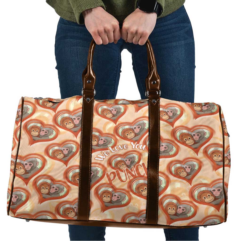 Punch The Monkey Travel Bag We Love You Seamless Heart Style Orange