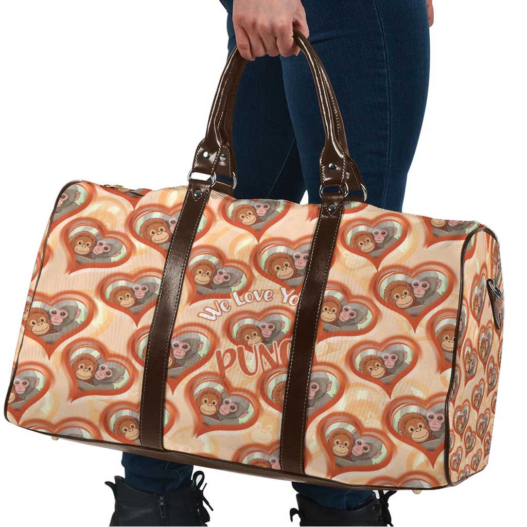 Punch The Monkey Travel Bag We Love You Seamless Heart Style Orange