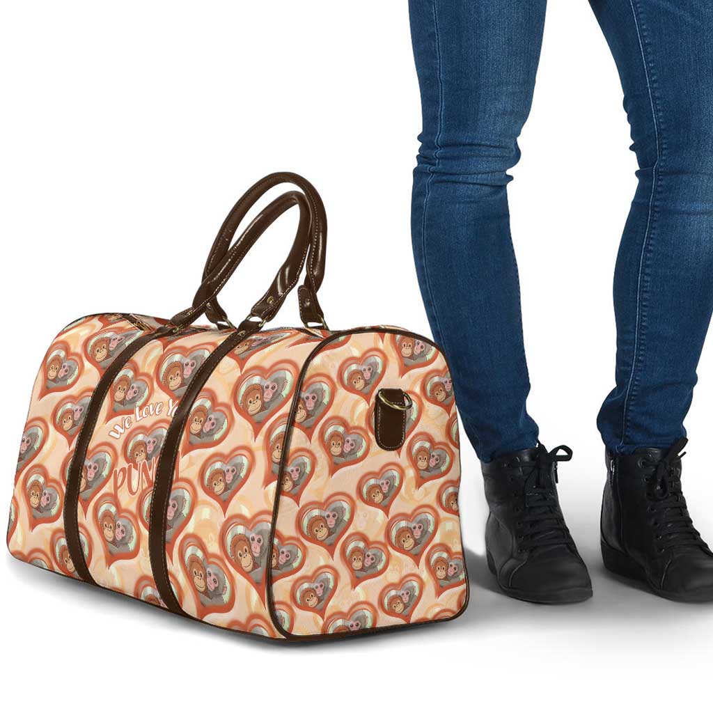 Punch The Monkey Travel Bag We Love You Seamless Heart Style Orange