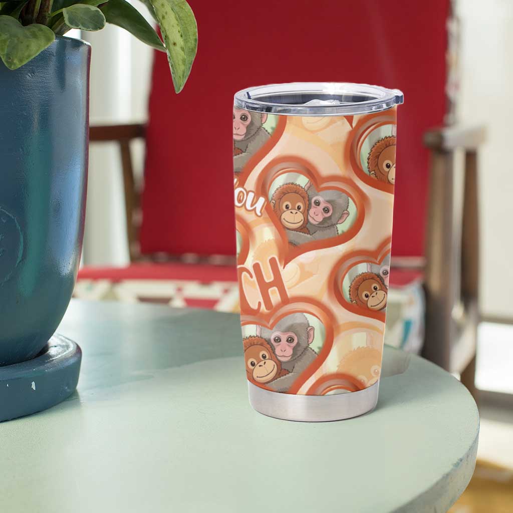 Punch The Monkey Tumbler Cup We Love You Seamless Heart Style Orange