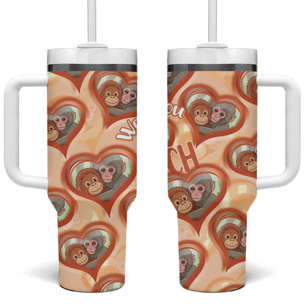 Punch The Monkey Tumbler With Handle We Love You Seamless Heart Style Orange