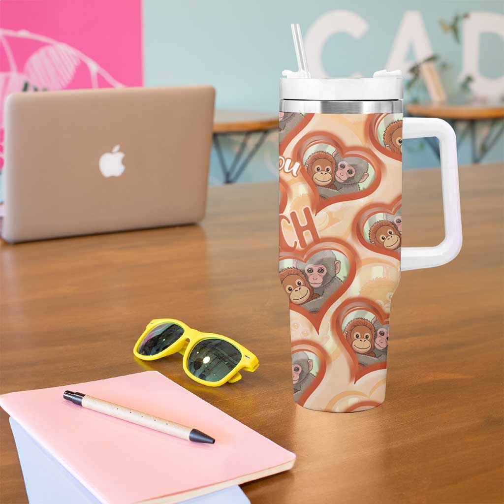 Punch The Monkey Tumbler With Handle We Love You Seamless Heart Style Orange