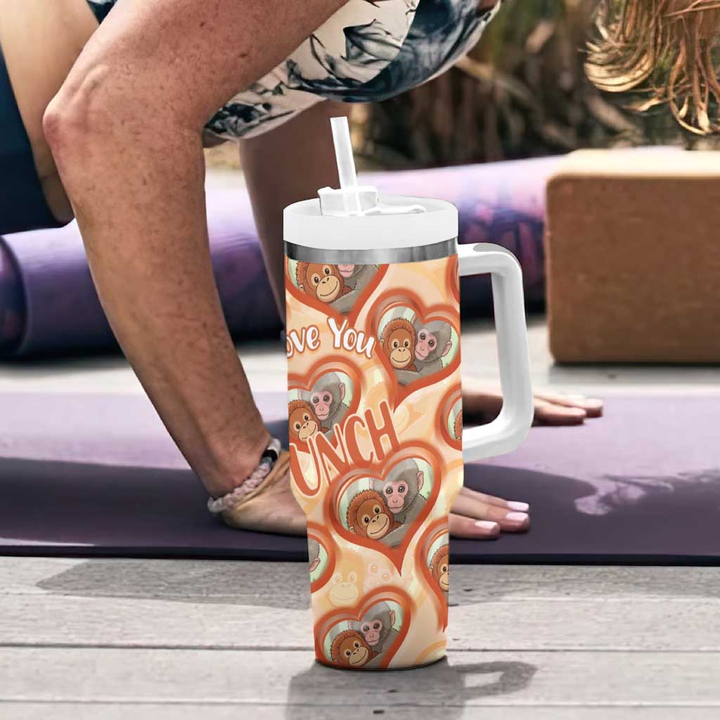 Punch The Monkey Tumbler With Handle We Love You Seamless Heart Style Orange