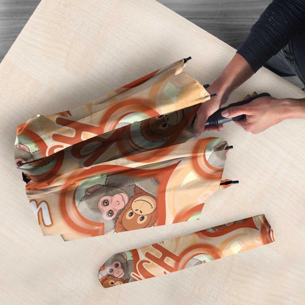 Punch The Monkey Umbrella We Love You Seamless Heart Style Orange