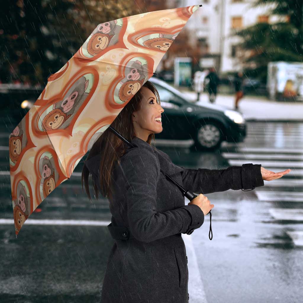 Punch The Monkey Umbrella We Love You Seamless Heart Style Orange