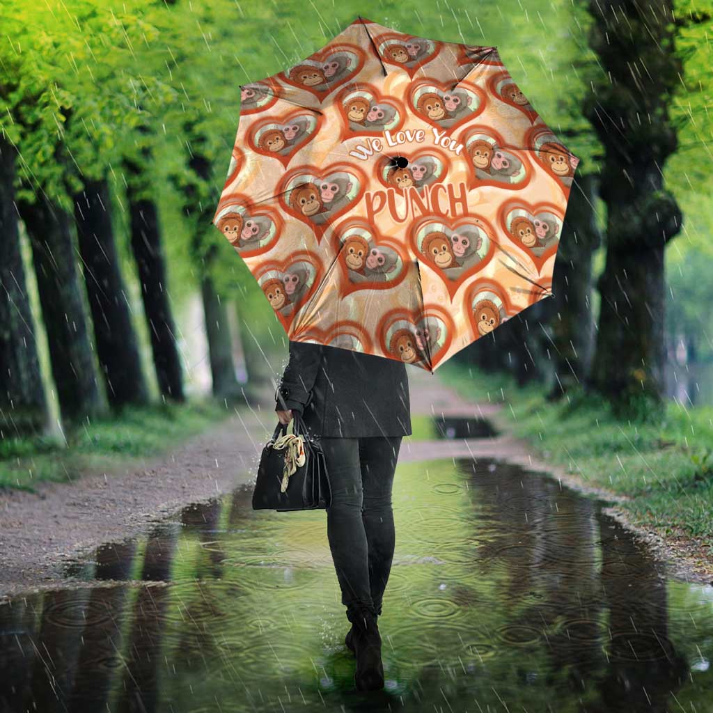 Punch The Monkey Umbrella We Love You Seamless Heart Style Orange